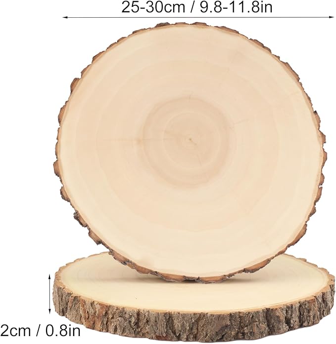 6 PCS 10-12 Inch Natural Wood Slices, Unfinished Paulownia Wood Circles with Barks for Coasters, DIY Crafts, Christmas Rustic Wedding Ornaments and Centerpieces,by GNIEMCKIN