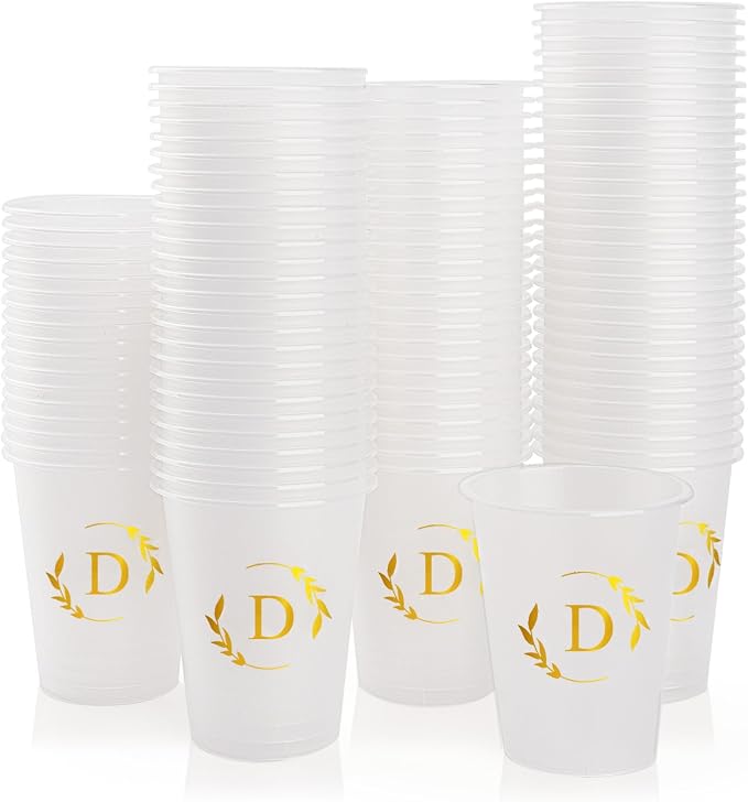 100 Monogrammed Cups Disposable Initial Plastic Cup 12 oz Wedding Personalized Cup for Wedding Reception Baby Shower Birthday Party(Letter D)