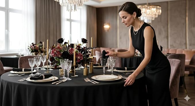 8 Pack 120 Inch Black Round Tablecloth, Stain & Wrinkle Resistant Washable Reusable Polyester Fabric Table Covers for Wedding, Party, Buffet, Banquet, Dining