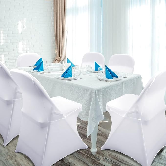 Babenest 100PCS Spandex Folding Chair Covers, Upgraded Universal Stretch Washable Fitted Chair Slipcovers Protector for Wedding, Holidays, Banquet, Party, Celebration (White)