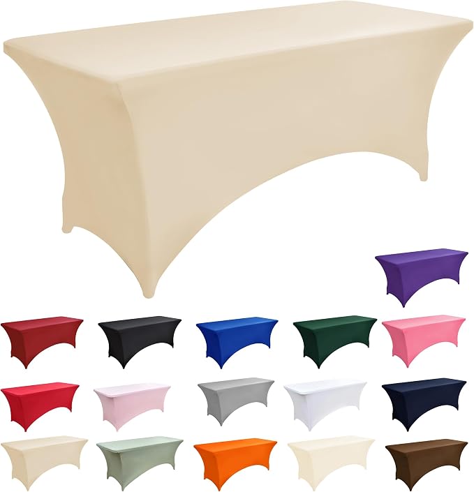 2-Pack 4ft Spandex Table Covers for Rectangular Folding Tables - Wrinkle Resistant Stretch Tight Table Cloths - Ultimate Fitted Table Protector for Parties, Banquet, and Wedding