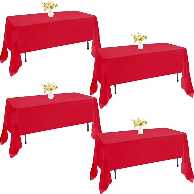 4 Pack Rectangle Tablecloth 60x126 Inch Red Washable Polyester Table Cover for Wedding Dining Table Buffet Parties Banquet Decoration（Red）