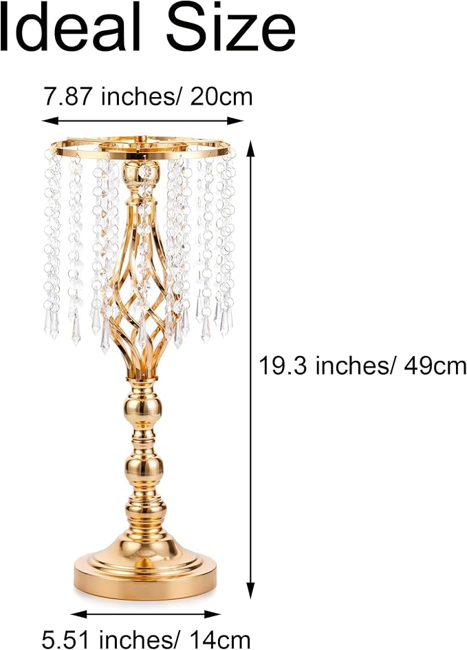 Gold Vases Centerpieces for Table: 19.3" Tall Flower Stand with Crystal Patent for Wedding Center Piece Party Event Set of 2