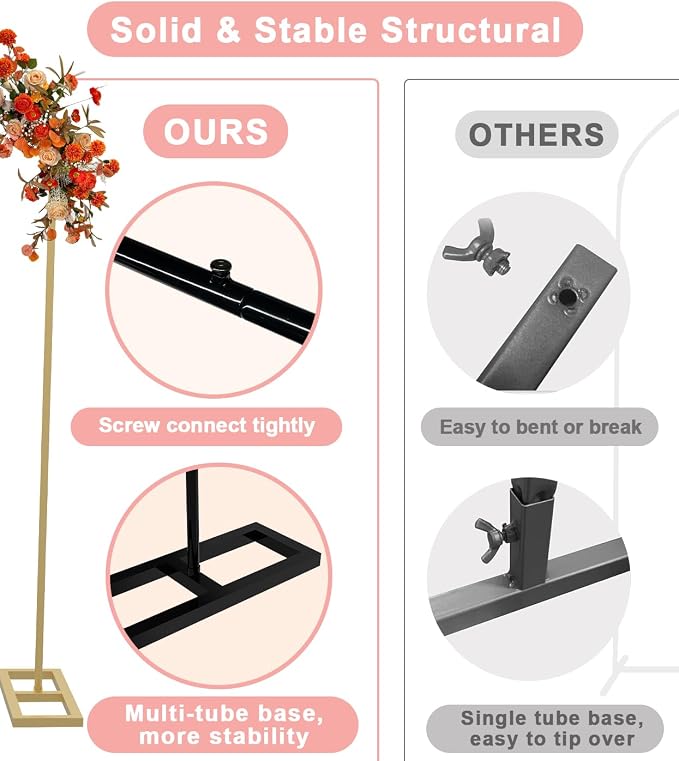 Queension 6.6FT Arch Backdrop Stand - Metal Wedding & Party Arch Frame with Base, Black