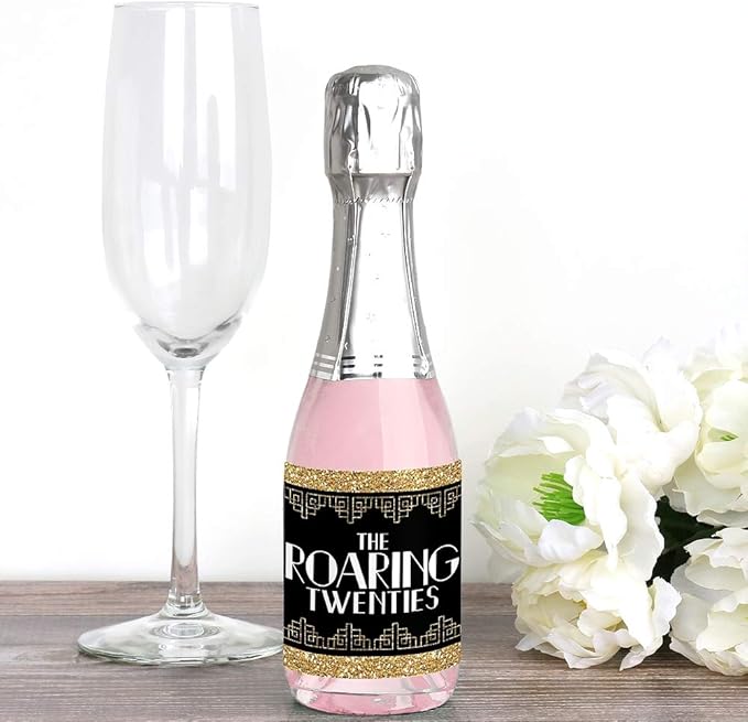 Big Dot of Happiness Roaring 20's - Mini Wine and Champagne Bottle Label Stickers - 1920s Art Deco Jazz Party Favor Gift for Women and Men - Set of 16