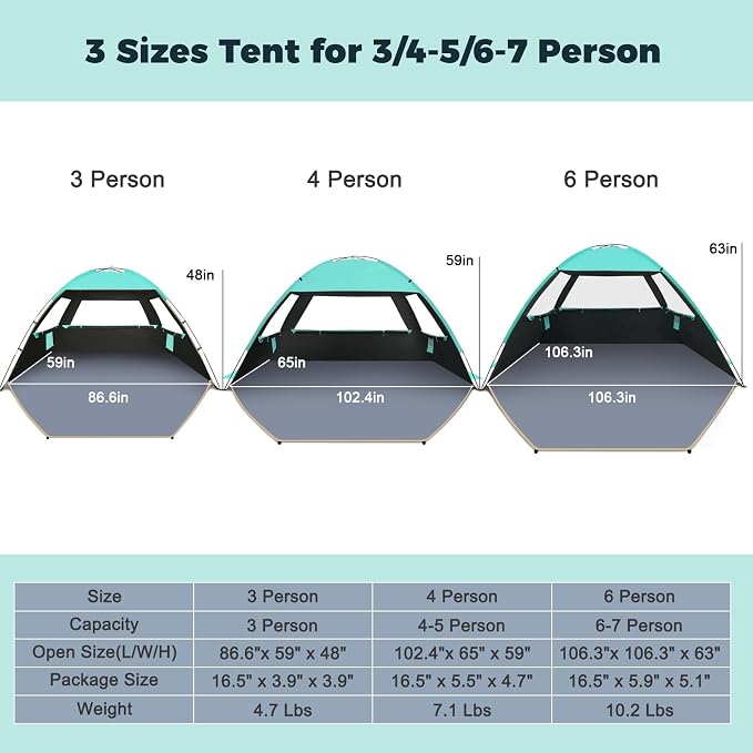 Gorich Beach Tent Sun Shelter for 3/4/6/8/10 Person with UPF 50＋ UV Protection, Lightweight & Easy Setup Beach Shade Canopy, Portable Beach Shade Tent Beach Cabana