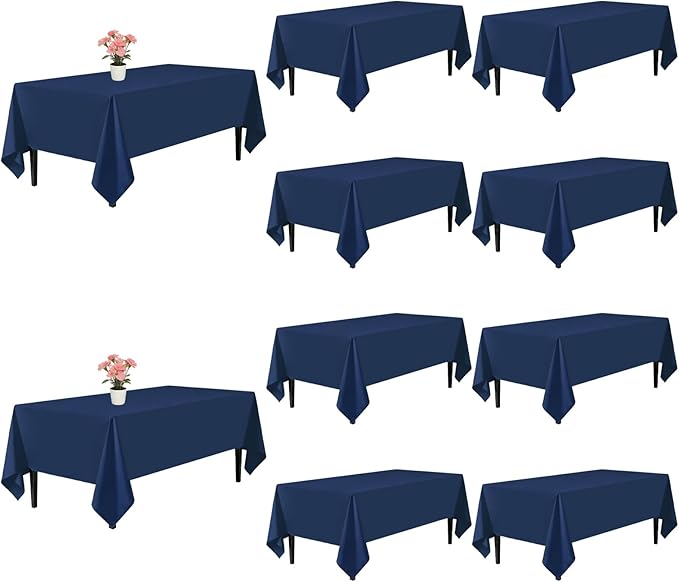 10 Pack Navy Blue Tablecloth 60x126 Inch Navy Blue Table Cloth for 8 Foot Rectangle Tables, Wrinkle Resistant Rectangular Tablecloth Washable Polyester Fabric Table Covers for Party Banquet Wedding