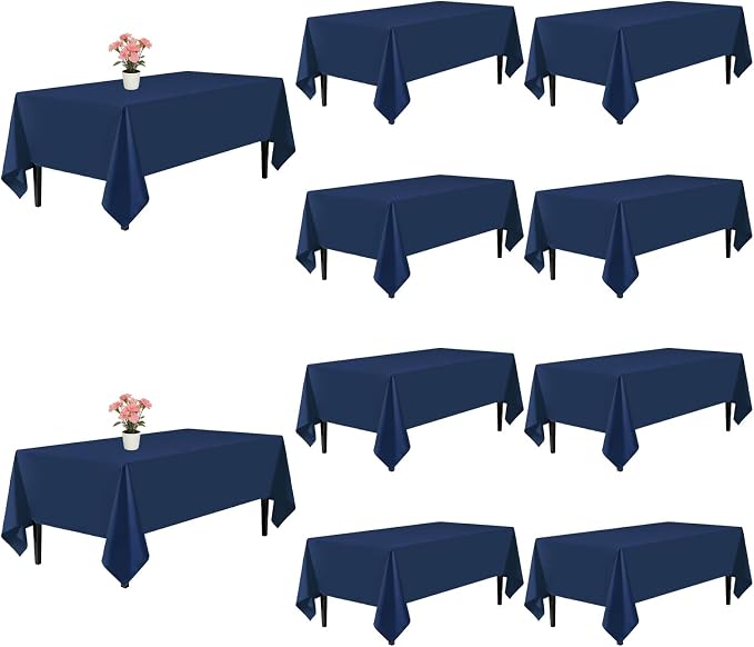 10 Pack Navy Blue Tablecloth 60x102 Inch Navy Blue Table Cloth for 6 Foot Rectangle Tables, Wrinkle Resistant Rectangular Tablecloth Washable Polyester Fabric Table Covers for Party Banquet Wedding