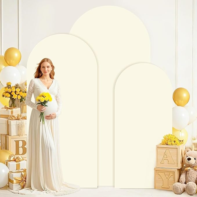 Cream Arch Cover Wedding Arch Stand Covers 6FT 6.6FT 7.2FT Spandex Arch Covers Stretchy Backdrop Set of 3 Ivory Arches Backdrop Cover for Baby Shower Parties Balloon Arched Fabric Covers