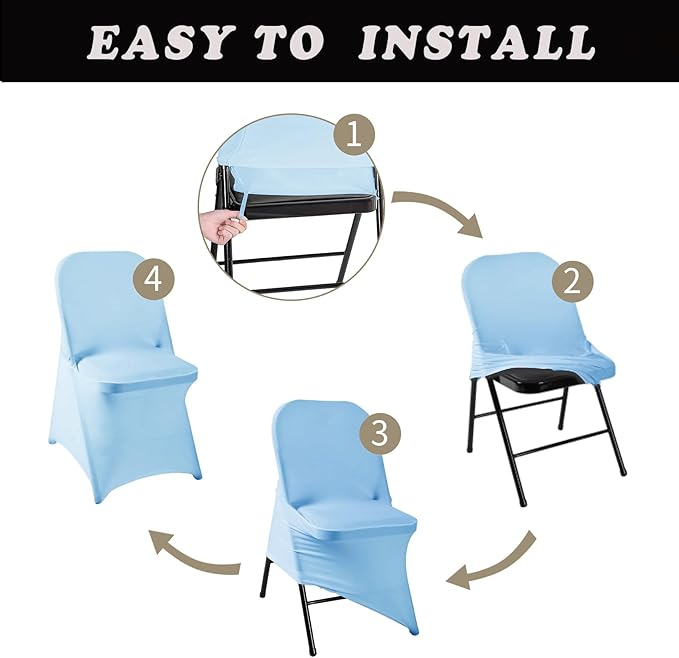 12 PCS Waterproof Stretch Spandex Folding Chair Covers, Dining Room Chair Slipcovers Protector for Wedding, Banquet, Party, Holidays, Celebration and Decoration（Blue Mist）
