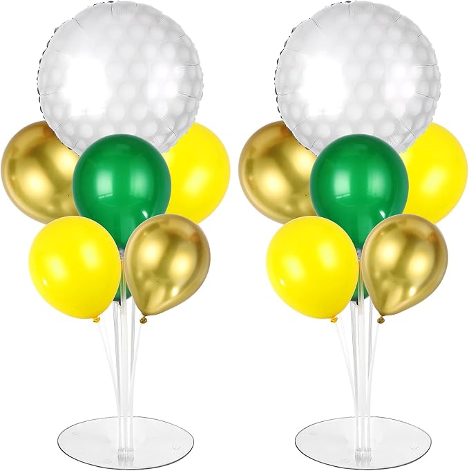 Golf Party Balloons Stand Kit 2 Sets With 2 White Golf Balls Foil Balloons Centerpieces for Tables Sports Party Dark Green Yellow Gold Balloon for Baby Shower Golfing Sports Theme Birthday Decorations