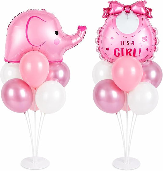 Elephant Baby Shower Decorations Party Balloons Stand Kit 2 Sets with Pink Elephant Foil Balloons Elephants It's a Girl Party Balloon Centerpieces for Tables for Girl Baby Shower Birthday Decorations