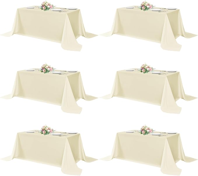 sancua Rectangle Tablecloths 6 Pack - 90x156 Inch - Beige Washable Fabric Cloth Table Cloth, Large Reusable Polyester Table Covers for Wedding, Party, Birthday, Banquet