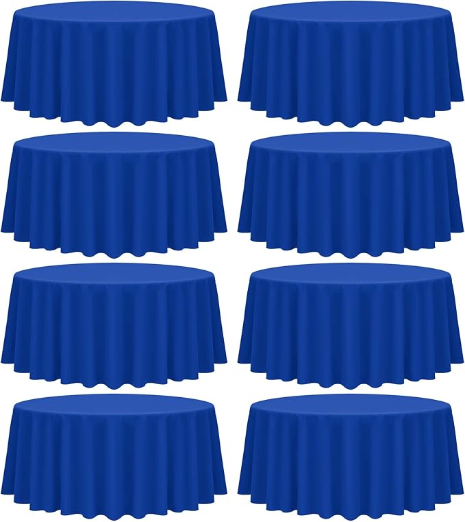 fani 8 Pack 120 Inch Round Royal Blue Polyester Tablecloth, Wrinkle & Stain Resistant, Perfect for 8ft Round Table, Wedding, Banquet, Birthday Party
