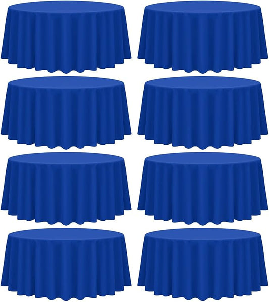 fani 8 Pack 120 Inch Round Royal Blue Polyester Tablecloth, Wrinkle & Stain Resistant, Perfect for 8ft Round Table, Wedding, Banquet, Birthday Party