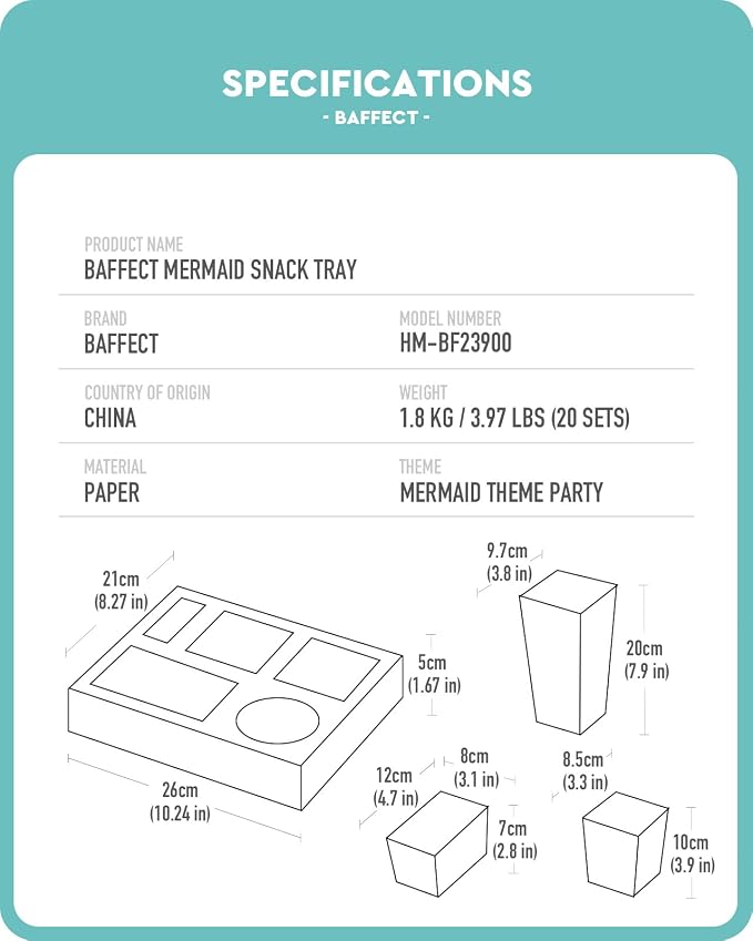 Baffect Movie Night Snack Trays 120 PCS, Include 20 Mermaid Party Snack Trays, 20 Popcorn Boxes, 20 Salad Bowls, 20 Nacho Bowls, 20 Invitations & 20 Party Favors (Pink)