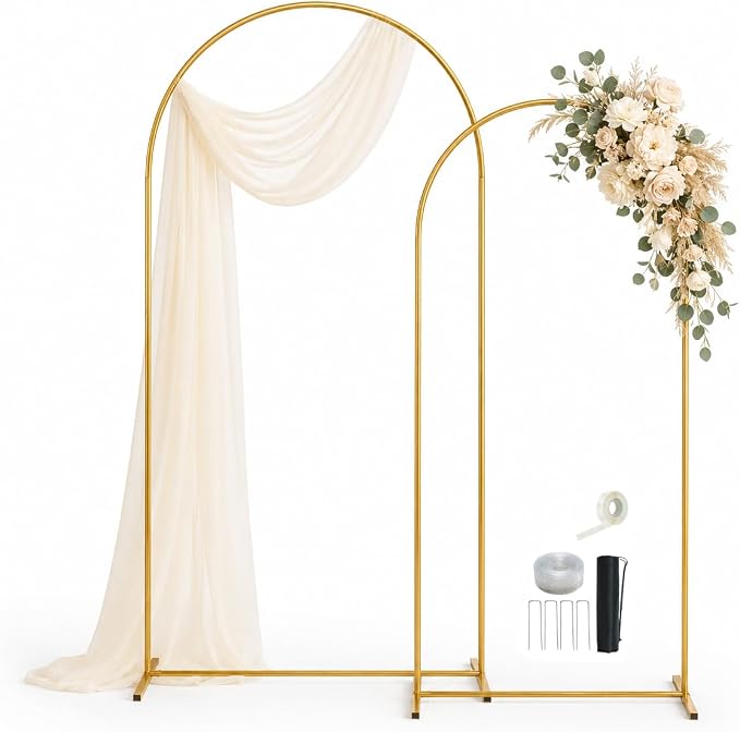 Gold Wedding Arch Backdrop Stand Set of 2, 7.2FT & 6FT Metal Arch Backdrop for Wedding Ceremony, Balloon Garland & Baby Shower Backdrop, Bridal Shower Decor, Arcos para Decoracion de Fiestas
