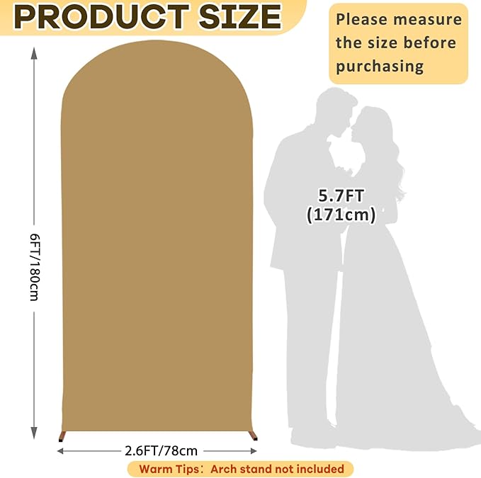Brown Arch Cover 6ft Wedding Arch Covers Stretchy Backdrop Spandex Fitted Arches Cover Backdrop Fabric Tan Arched Covers for Wedding Party Graduation Celebration Ceremony Decoration