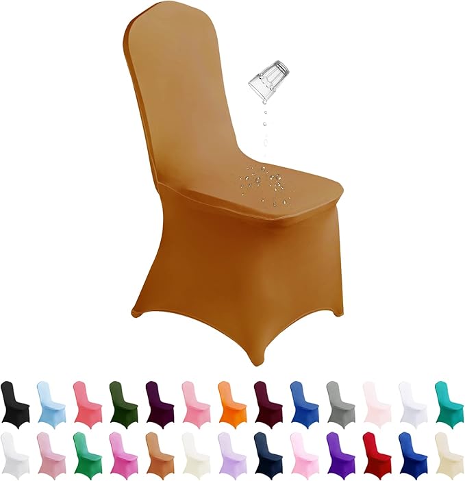 SuperO Waterproof Spandex Chair Cover 12PCS, Stretch Dining Chair Covers, Polyester Outdoor Chair Covers, Protector Stretch Chair Cover for Party Universal, Banquet, Wedding Event, Hotel(Gold)
