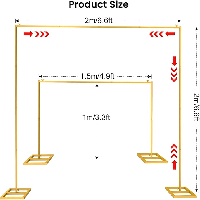 Backdrop Stand 6.6FT Wedding Arch Backdrop Stand Heavy Duty Gold Square Metal Balloon Arch Stand for Wedding, Birthday Party, Baby Shower Celebration Decorations