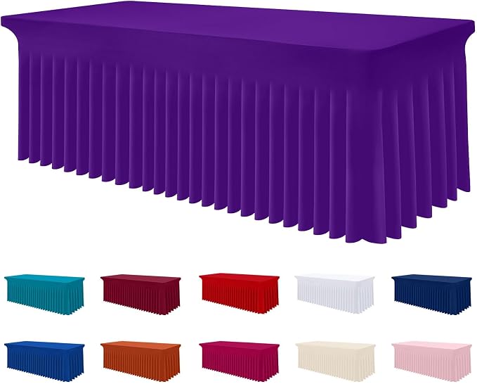 Smiry Spandex Tablecloth, Elastic Fitted Stretch Tablecloth for 6FT Rectangle Tables, Waterproof Washable Table Cover Skirt for Outdoor, Wedding, Banquet & Parties (Purple, 72Lx30Wx30H Inch)