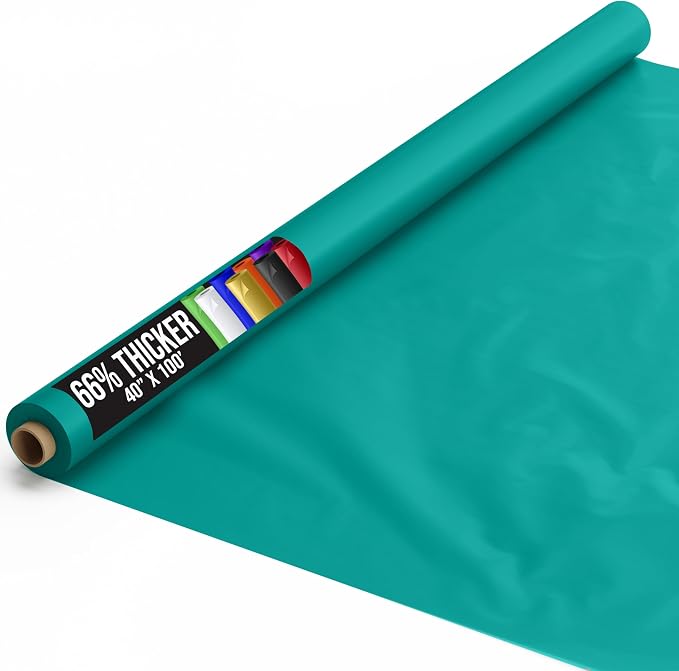 Party Solids 66% Thicker Premium Teal Plastic Table Cover Roll 40" X 100' Table Cloth Plastic Cover Roll Quality Thick Banquet Rolls Disposable Tablecloth Rolls Strong American Based Company