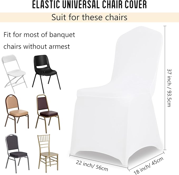 1 Pack White Stretch Polyester Spandex Chair Covers Universal Washable Removable Chair Slipcovers Protector for Wedding Banquet Events Party Dining Decoration