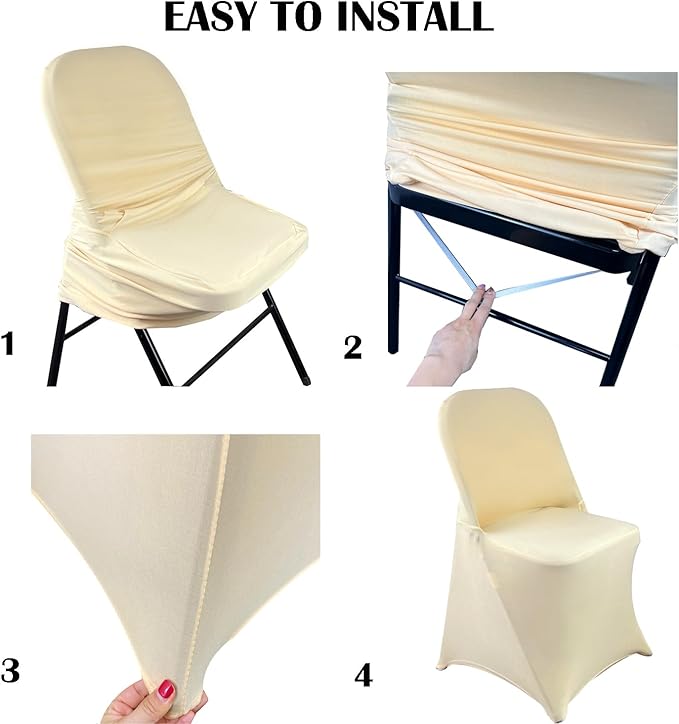 10PCS Stretch Spandex Folding Waterproof Chair Covers,Universal Fitted Chair Cover Protector for Wedding Party Banquet Holidays Celebration Decoration(Champagne)