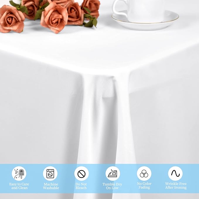 12 Pack White Tablecloths for Rectangle Tables 60 x 126 Inch White Polyester Tablecloth 8 Foot Rectangle Table Cloth Wrinkle Resistant Washable Fabric Table Cover for Party Wedding Banquet Events