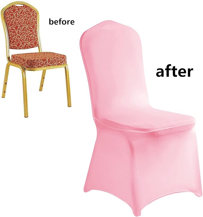 LZY 20pcs Spandex Chair Cover Stretch Slipcovers for Wedding Party, Dining Banquet Chair Decoration Covers (Pink, 20)