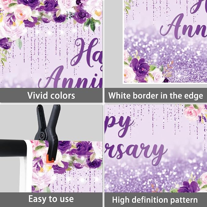 Happy Anniversary Backdrop Decorations Happy Anniversary Banner 7x5ft Floral Wedding Birthday Party Backdrop for Women Cake Table Supplies Photography Background Photo Studio Props