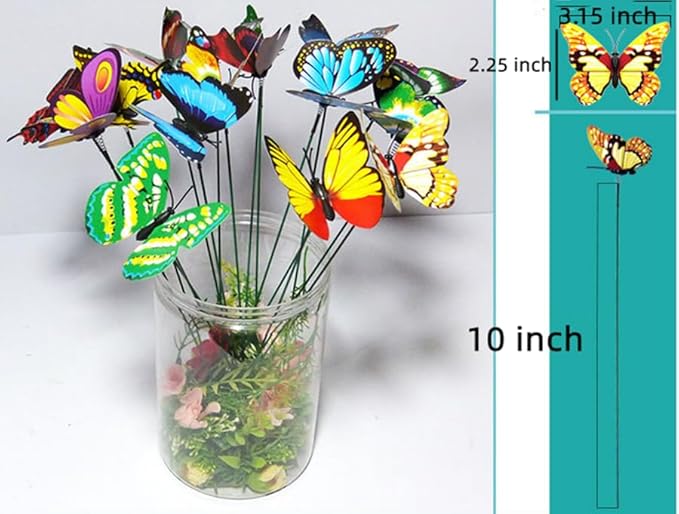 3D Butterfly Garden Stake Decor,10" PVC Butterfly Garden Decor for Outside,Shaking Head Artificial Butterflies for Cake Bouquet Wall Lawn Pathway Plant Pot Flower Bed Yard Decor (50, Red)