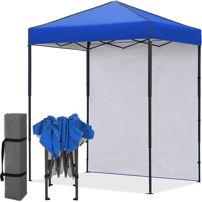 EAGLE PEAK 6x4 Instant Pop Up Canopy Tent with 1 Side Wall Panel, Straight Leg Sun Shelter, Portable Canopy with Carry Bag for Camping, Beach & Sports, Blue