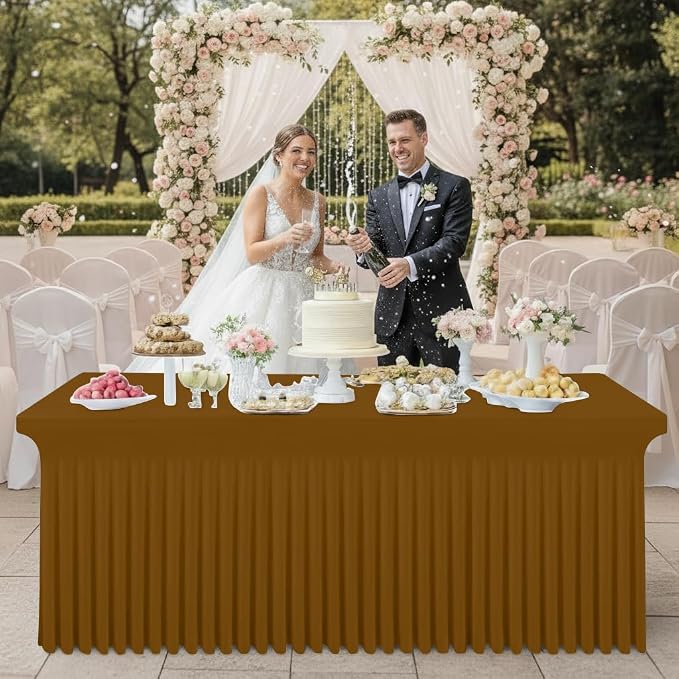 Smiry Spandex Tablecloth, Elastic Fitted Stretch Tablecloth for 8FT Rectangle Tables, Waterproof Washable Table Cover Skirt for Outdoor, Wedding, Banquet & Parties (Dark Brown, 96Lx30Wx30H Inch)