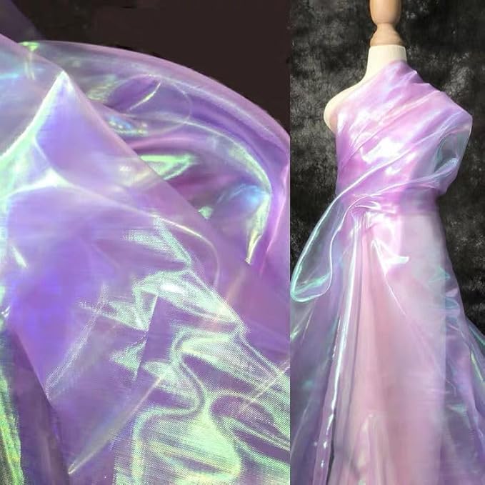 Light Purple Iridescent Organza Fabric for Wedding & Halloween, 11 Yard Long, 59-Inch Wide, Perfect for DIY, Photography Scene Arrangement, and Personalized Clothing Production