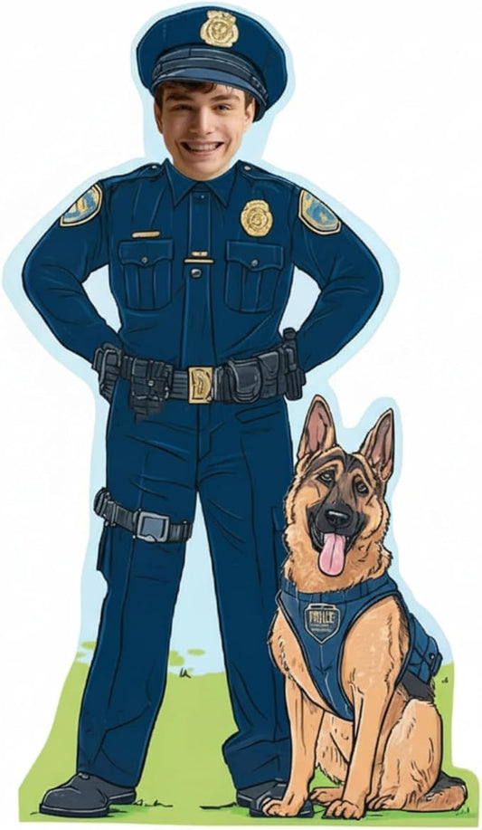 Amyhill 4.9 ft Police Officer with Dog Cardboard Cutout Stand-up Life Size Police Theme Party Decoration Backdrop Photo Prop Stand up for Birthday Baby Shower Party Supplies