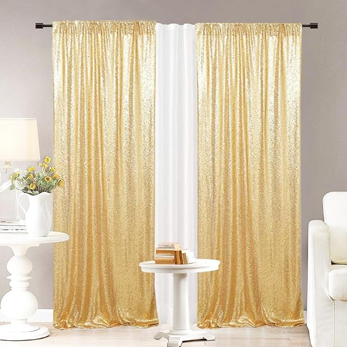 Eternal Beauty Sequin Backdrop Curtains, 2x8 Ft-2 Panels Gold Back Drop for Mother's Day Shimmer Photography Party Wedding Birthday Decor