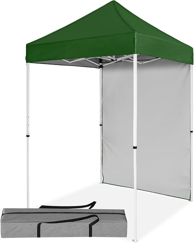 5x5 Pop Up Canopy Tent with One Sidewall, Instant Portable Beach Canopy, Outdoor Tent with Carry Bag for Camping, Sports, Tailgating, Events, Green