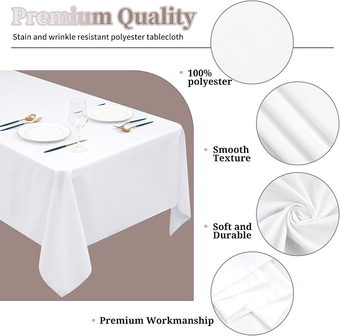 12 Pack White Tablecloths, 52 x 52 Inch Stain and Wrinkle Resistant Washable Polyester Tablecloth for Square Tables, White Tablecloth for Wedding Party Buffet