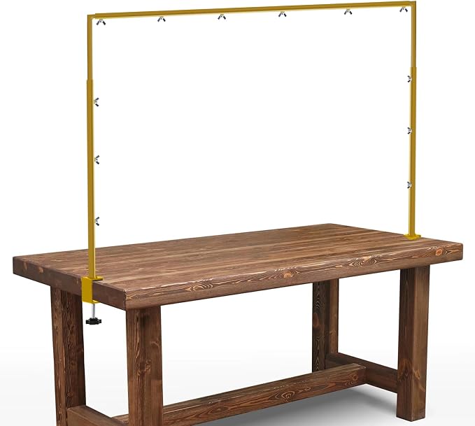 Over The Table Rod Stand with Clamps - Adjustable Table Arch Stand, Metal Table Rod for Wedding, Birthday, Halloween, and Christmas Decorations (29"-97" Length, 26"-42" Tall, Gold)