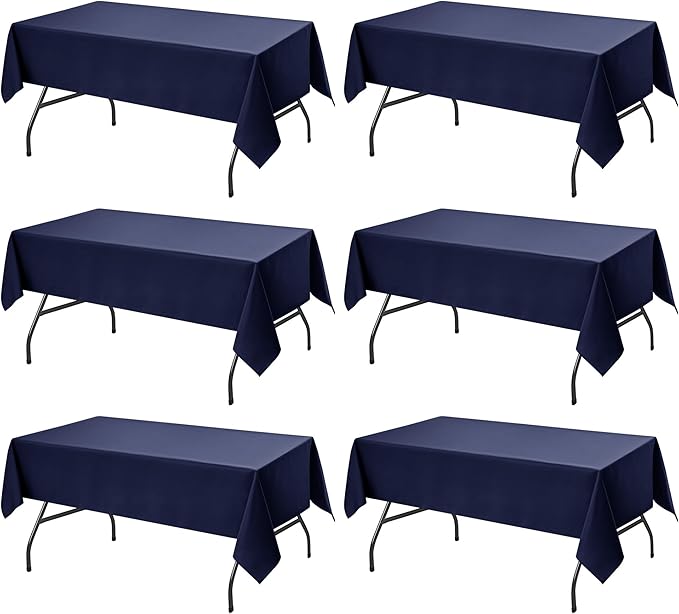 6-Pack Navy Blue Tablecloths for Rectangle Tables, 60 x 102 Inches, Stain-Resistant Polyester Fabric for 6 Foot Tables - Washable Table Covers for Weddings, Banquet, Birthday, Parties, Events