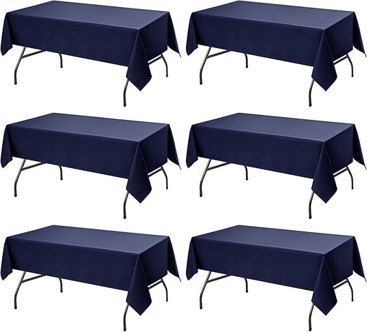 6-Pack Navy Blue Tablecloths for Rectangle Tables, 60 x 102 Inches, Stain-Resistant Polyester Fabric for 6 Foot Tables - Washable Table Covers for Weddings, Banquet, Birthday, Parties, Events