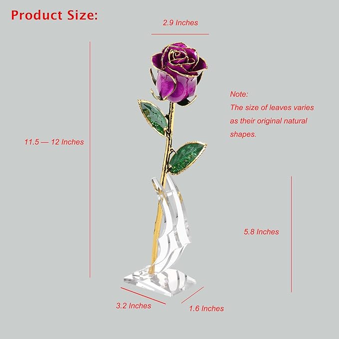 Gold Rose, 24K Gold Dipped Real Rose is Attractive Luster and Natural Shape, Best Gifts for Anniversary Wedding Valentines Day (Purple Original Rose with Stand)