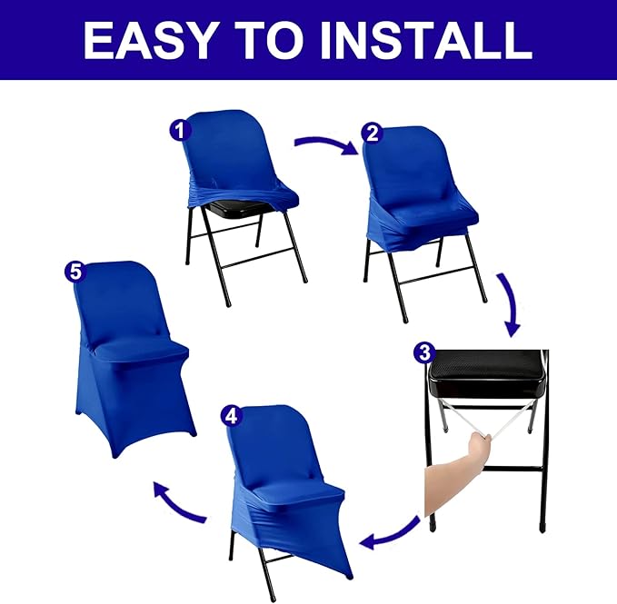 Howhic Folding Chair Covers for Party 36pcs, Royal Blue Universal Spandex Chair Covers for Folding Chairs, Stretchy Fitted Chair Covers for Wedding, Party, Banquet, Conference (36pcs, Royal Blue)