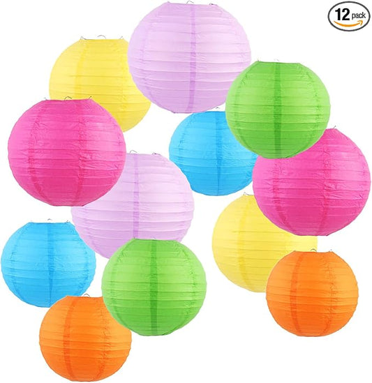 ZOOYOO Pastel Paper Lanterns,Multicolor Round Hanging Paper Lanterns Decoration for Easter,Birthday,Wedding,Baby Shower,Graduations,Summer Party,Home,Garden Decoration 12PCS