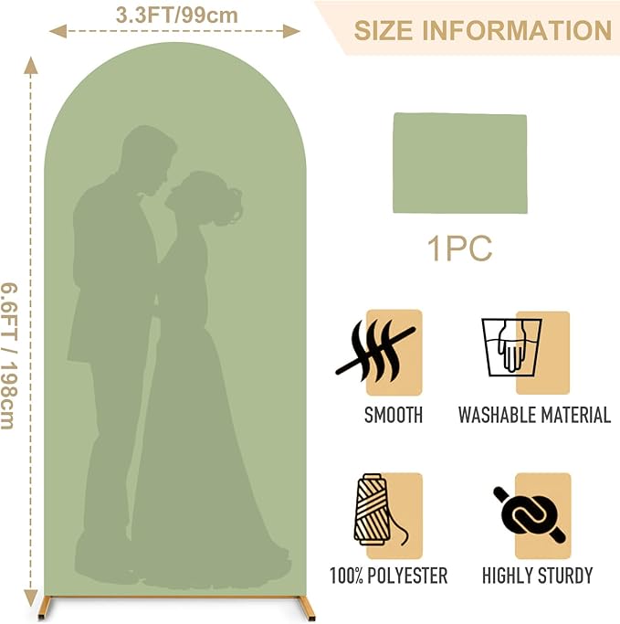 FANPROMS Spandex Arch Cover Sage Green 3.3x6.6FT Arch Covers Backdrop Fabric for Arches Stand Frame Wedding Arched Backdrop Cover Chiara Arched Covering Stretchy Backdrops for Wedding Party Decor