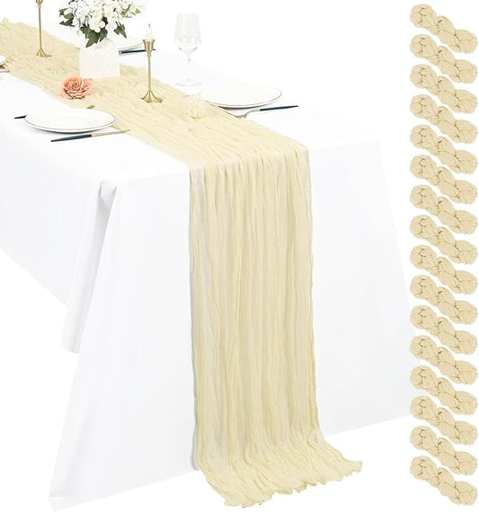 16 Pack Cheesecloth Boho Gauze 35120 Inch Rustic Romantic Long Table Runner for Wedding Party Bridal Shower Thanksgiving Christmas Decoration (Ivory)