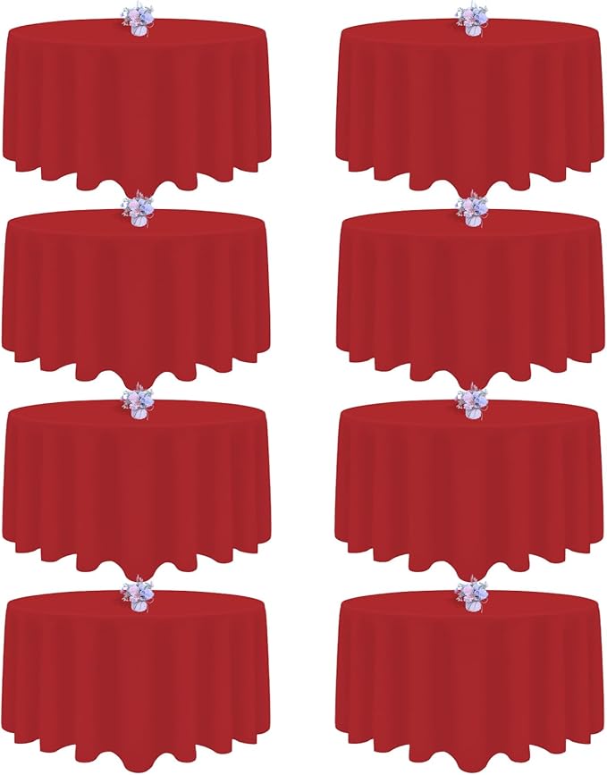 8 Pack Red Round Tablecloth 90 Inch Round Table Cloth, Wrinkle Resistant and Washable Tablecloth Polyester Fabric Table Cloth Round Cover for Dining Wedding Banquet Party