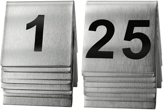 1-25 Stainless Steel Number Tent Table Number for Restaurants Cafes Bars 2"x2" Black