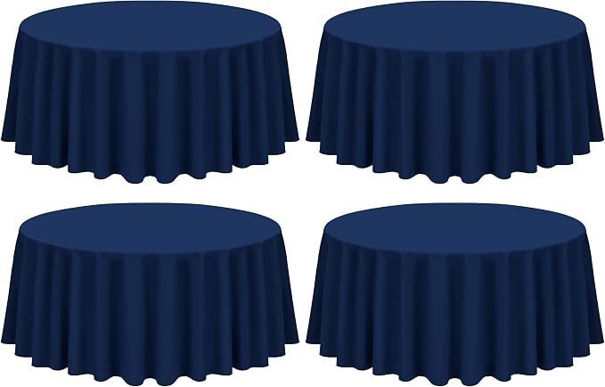 Showgeous 4 Pack Navy Blue Round Tablecloth - 120 Inch Polyester Table Cloth - Washable Decorative Fabric Table Covers for Wedding, Dining, Party, Banquet, Buffet